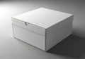A plain white square box with a lid sits on a gray surface casting a subtle shadow Royalty Free Stock Photo