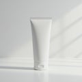 A plain white squeezable tube stands on a surface, cast in natural light. It features a Royalty Free Stock Photo