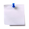 Plain white sticky post note with blue pushpin isolated Royalty Free Stock Photo