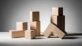 Of plain wooden blocks of various sizes is arranged on a textured white Royalty Free Stock Photo