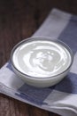 Plain yogurt in small glass bowl Royalty Free Stock Photo