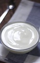 Plain yogurt in small glass bowl Royalty Free Stock Photo