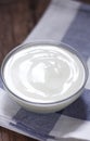 Plain yogurt in small glass bowl Royalty Free Stock Photo