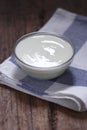 Plain yogurt in small glass bowl Royalty Free Stock Photo