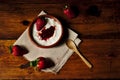 Plain yogurt with strawberry jam and strawberries, a delicious simple and healthy dessert from our Mediterranean diet