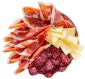 Snack plate with meat delicate - sliced sausages butifarra, ham and morsels of cheese