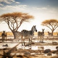 Plains Zebra Herd in Etosha National Park Namibia Made With Generative AI illustration