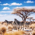Plains Zebra Herd in Etosha National Park Namibia Made With Generative AI illustration