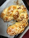 plaited white bread after baking