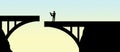 Plan ahead is the theme of this illustration of workmen inspecting a bridge that doesn`t come together in the middle