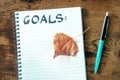 Plan for Autumn. Goals, the handwritten word, with a vibrant fall leaf