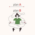 Plan B Alternative difficult path concept vector infographic illustration. Challenge to choose strategy Calm woman with