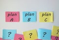 Plan A, B, C on multi-colored office stickers Royalty Free Stock Photo