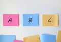 Plan A, B, C on multi-colored office stickers Royalty Free Stock Photo