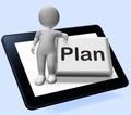 Plan Button With Character Shows Objectives Planning And Organizing