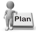 Plan Button With Character Shows Objectives Royalty Free Stock Photo