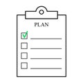 Plan clipboard with check boxes. Vector outline illustration