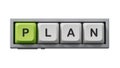 plan. Computer keyboard keys spelling.Flat lay view from above on computer keyboard keys buttons Royalty Free Stock Photo