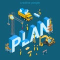 Plan creation construction building word flat 3d isometric vector Royalty Free Stock Photo