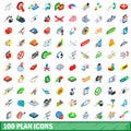 100 plan icons set, isometric 3d style Royalty Free Stock Photo