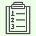 Plan list line icon. Checklist with ranking numbers on clipboard outline style pictogram on white background. Numbered