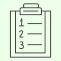 Plan list thin line icon. Checklist with ranking numbers on clipboard outline style pictogram on white background