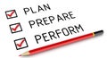 Plan, prepare, perform. List with the marks