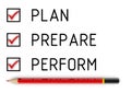 Plan, prepare, perform. List with the marks