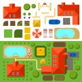 Plan of private house with garden, pool and car vector illustration Royalty Free Stock Photo