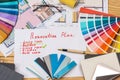 Plan for reconditioning with color samplers and room plan