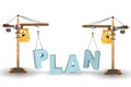 The plan and strategy concept with crane lifting letters