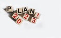 PLAN 2023 text on wooden blocks with copy space on white background. Resolution, plan, review, goal, beginning, end of the year Royalty Free Stock Photo