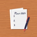 Plan 2024. To do list for next year. Vector illustration flat design.