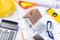 Plan and tools. floor plan and calculator, architecture business