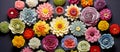 Panorama of different colorful flower heads.