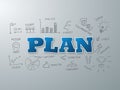 Plan word on light blue background. Vector illustration Royalty Free Stock Photo
