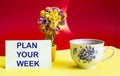 Plan your week highlighted in red on a sticky note posted against a yellow background as a reminder Royalty Free Stock Photo