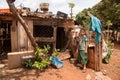 Planaltina, Goias, Brazil-October 27, 2018: A Young Boy standing by a chicken coop outside his house in the poor community of Pla Royalty Free Stock Photo