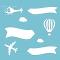 Plane, air balloon and helicopter flying