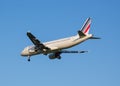 The plane of Air France airline comes on a strip before landing at the Sheremetyevo airport