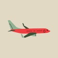 Plane, aircraft, airplane, flight in modern flat line style. Hand drawn vector illustration of leisure, weekend, vacation, travel Royalty Free Stock Photo