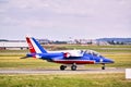 Plane aircraft of Patrouille de France at french international meeting Royalty Free Stock Photo