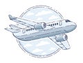 Plane airliner with round shape, airlines air travel emblem or i