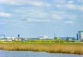 Airplane cityscape coast landscape dike panorama of Bremerhaven Germany
