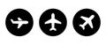 Plane, airplane icon set on black circle. Aircraft, flight concept Royalty Free Stock Photo