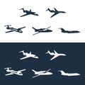 Plane airplane silhouette icon flat set graphic Royalty Free Stock Photo