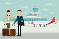 Plane at Airport arrivals and business people man and women with Royalty Free Stock Photo