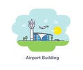 Plane and Airport building. Flat Design Illustration. Line Icon. Royalty Free Stock Photo