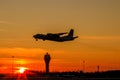 Plane at the airport at sunset. Flight cancellation. The ban on flights . Coronavirus. Russia, Saint Petersburg 22