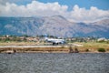 Plane approaching Corfu Ioannis Kapodistrias international airport Royalty Free Stock Photo